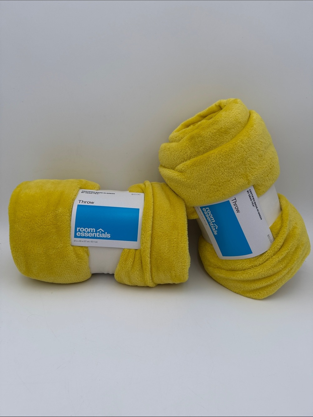 Set of 2 Room Essentials Bright Yellow Plush Throw - Soft Fleece Blanket